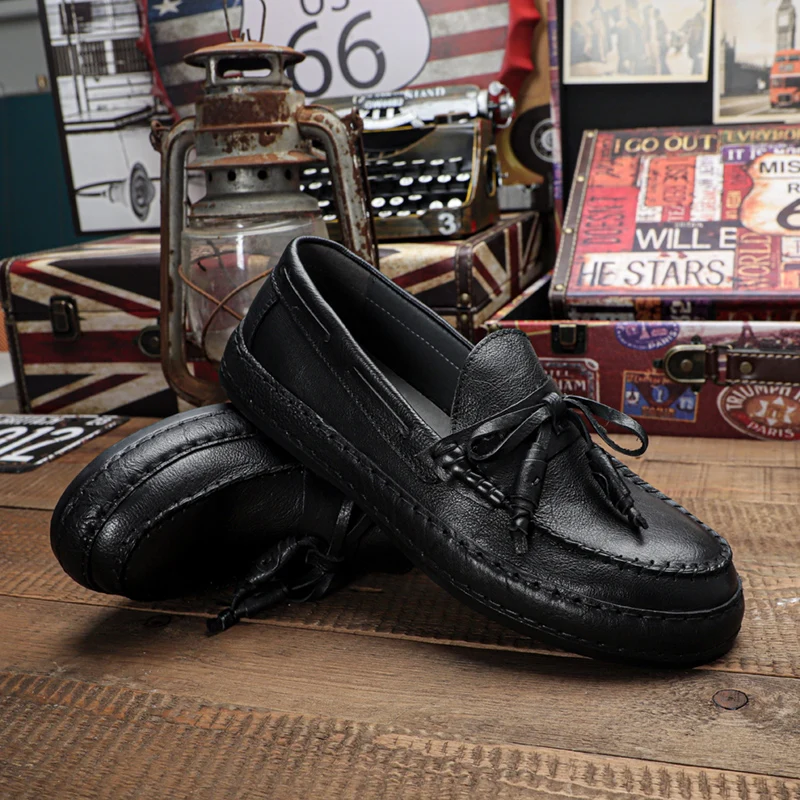 EURO Size Super Soft Genuine Leather Men's Bow-knot Loafer Leisure Businessman Concise Driving Car Shoes Lighweight Flats