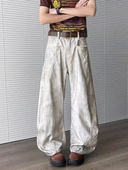 2025 Ropa Y2K Grunge Dirty Streetwear Washed White Baggy Jeans Pants For Men Clothing Wide Leg Long Trousers Pantalones Hombre 1