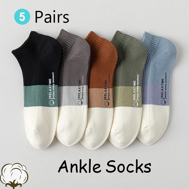 Sports Socks Cotton Ankle Socks Plain Color Boat Socks 5 Pairs Men Women Low Cut Breathable Comfortable Soft Thin Casual Non-Slip