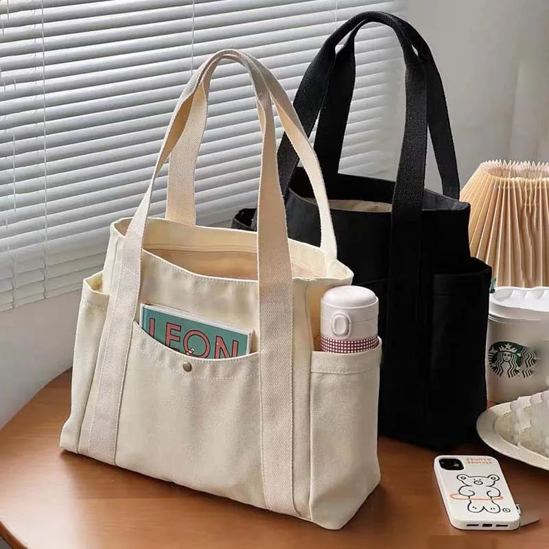 

New Canvas Tote Bag Women'S Handbag Shoulder Bag College Student Versatile Handbag Commuting Large Capacity Shopping Bag 2024