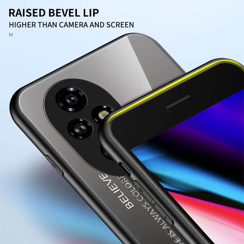 Gradient Tempered Glass Shockproof Hard Back Phone Case