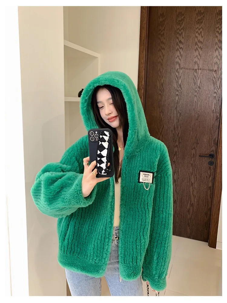 Women\'s Coat 2023 New Hooded Lambswool Coat for Women with Fur Integrated Korean Style Grained Sheep Sheared Coat Fur Clothing