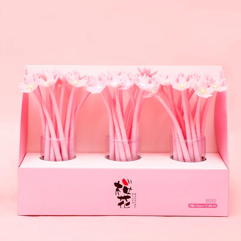 

48 pcs/lot Creative Pink Sakura Gel Pen Cute 0.5 mm Black Ink Neutral Pen Office School Writing Supplies Stationery