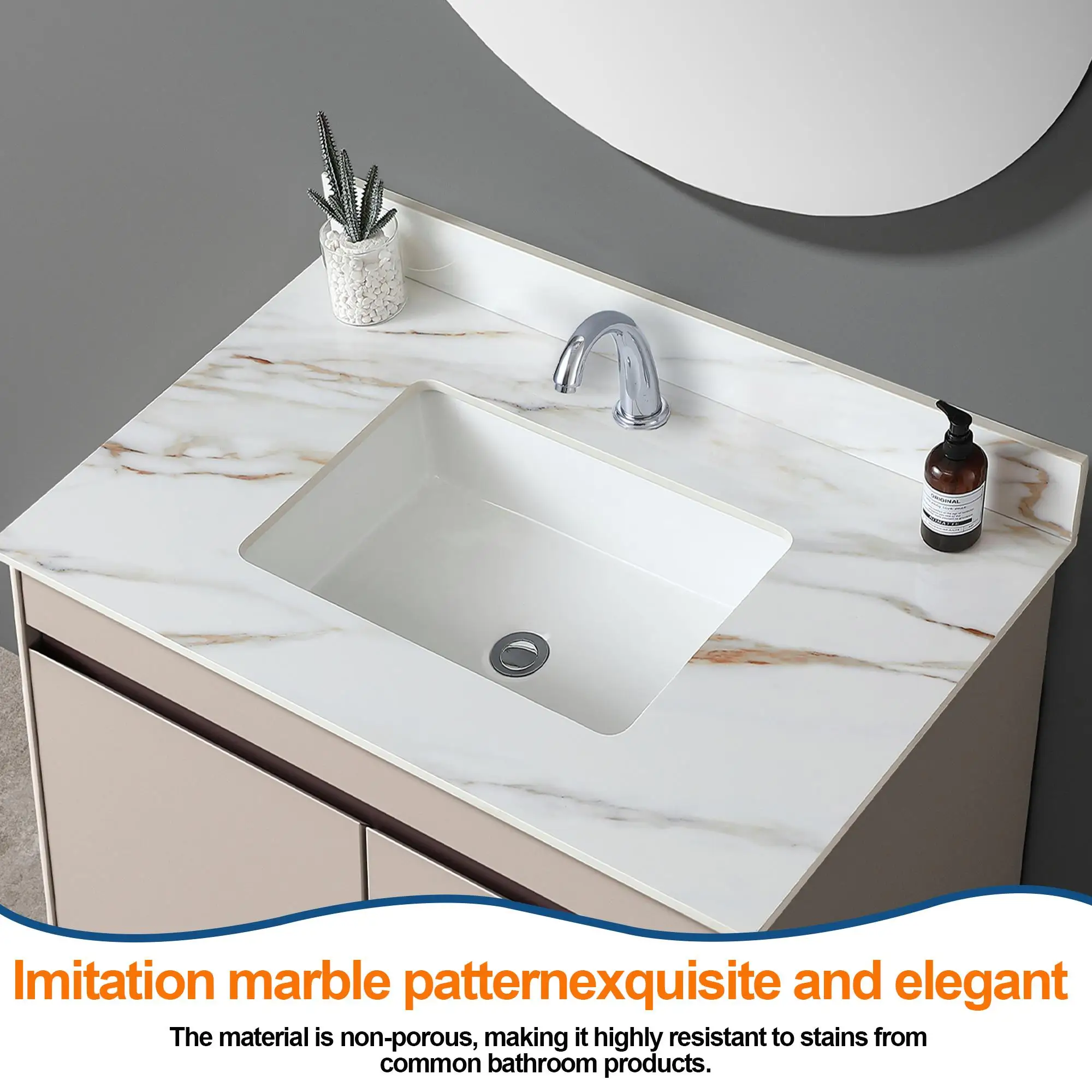 37 Inch Marble Bathroom Vanity Top with Undermount Sink & 4 Backsplash - Pre-Drilled Single Hole Faucet Space 3