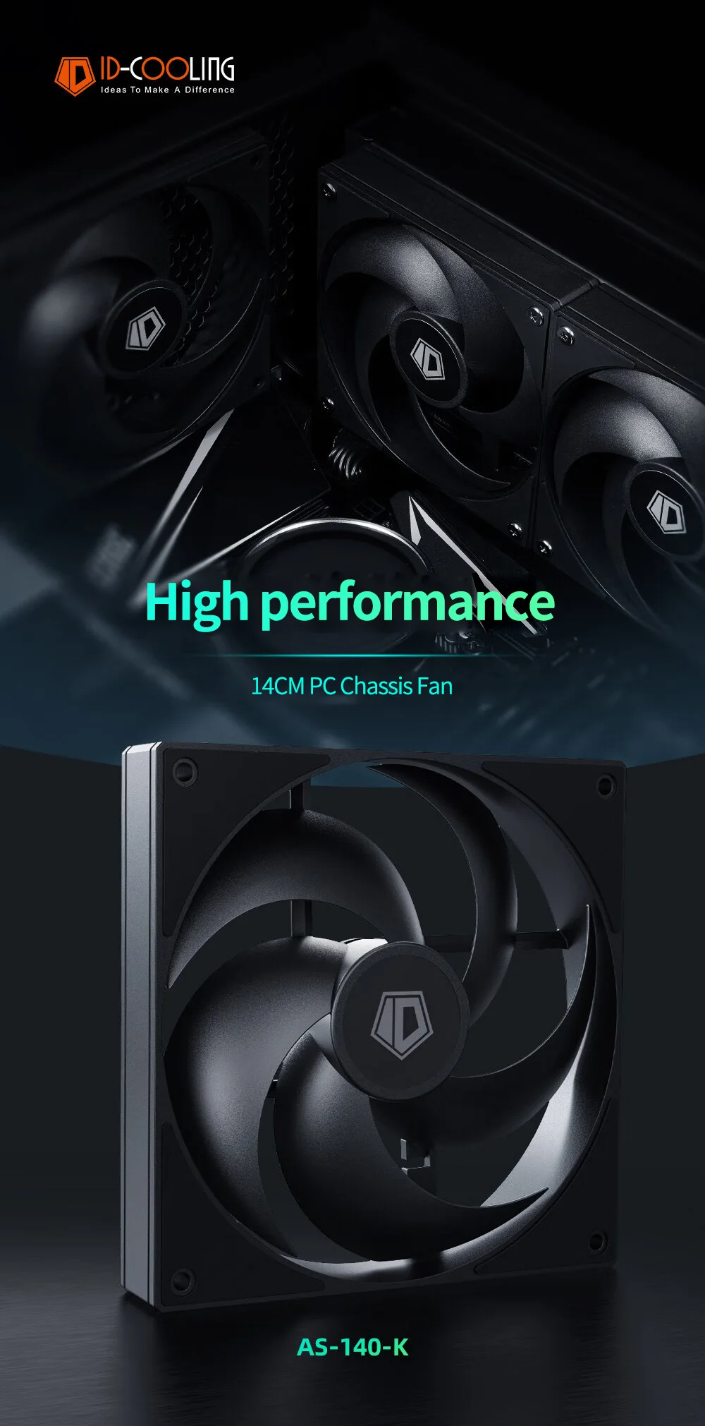ID-COOLING AS-140 Computer Case Fan 14cm 4Pin PWM Intelligent Temperature Contro