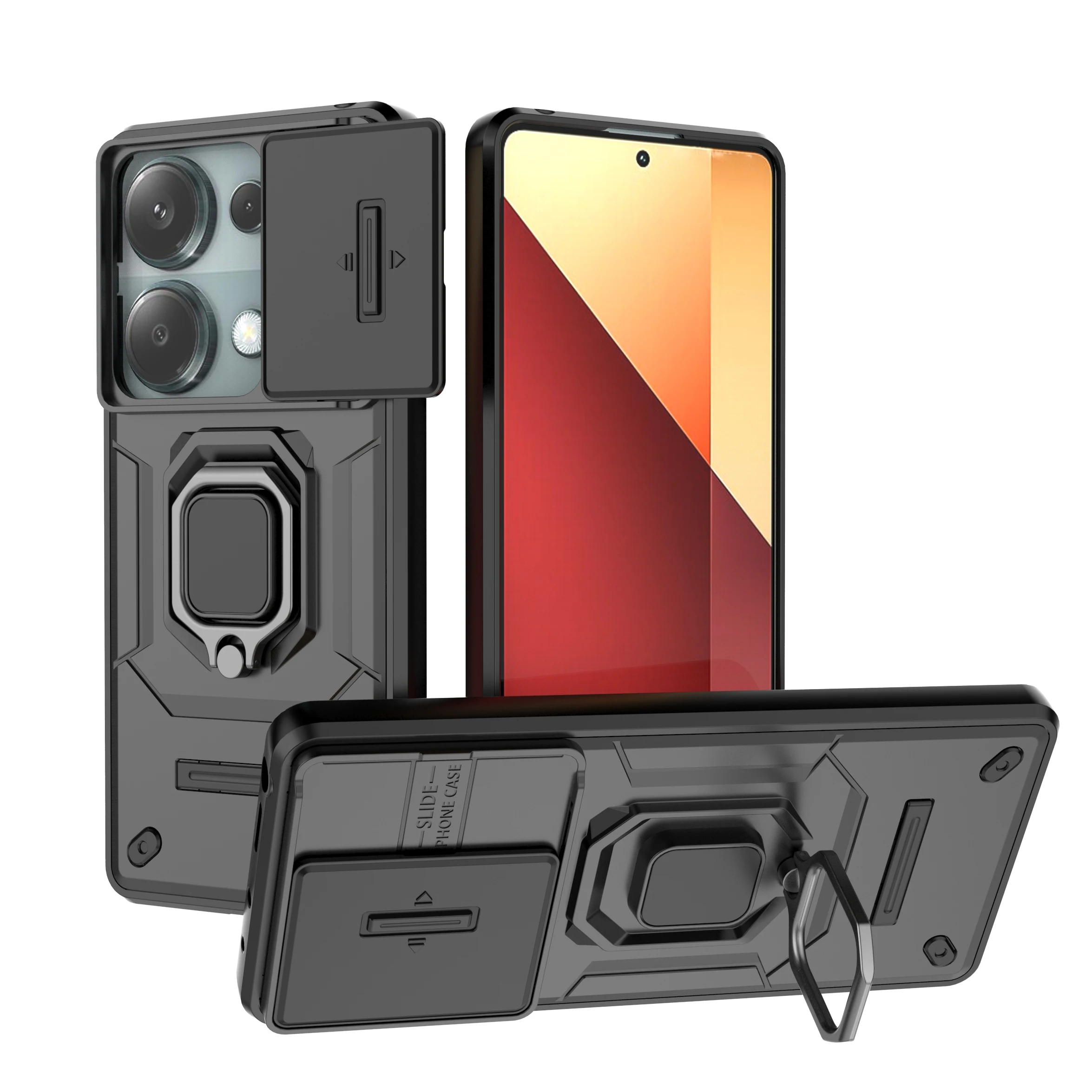 

For Redmi note 13 Pro Global Case Slide Windows Cover Redmi note 13 Pro Fundas Battle Ring Holder Case Redmi note 13 Pro 4G