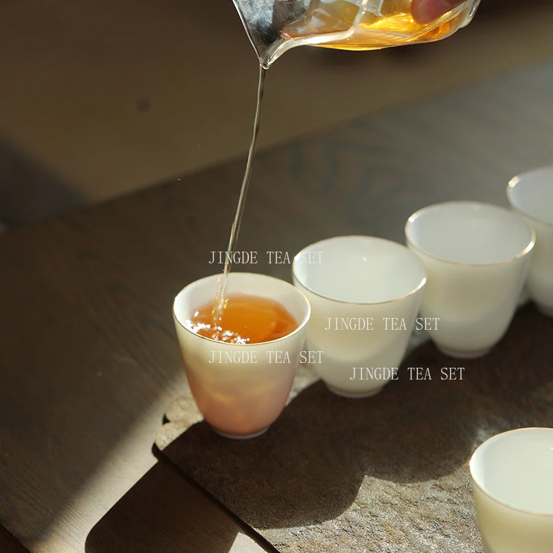 1pcs Customized Dehua Lamb Fat Jade Teacup Chinese Ceramic Single Cups Household White Porcelain Tea Set Portable Master Cup