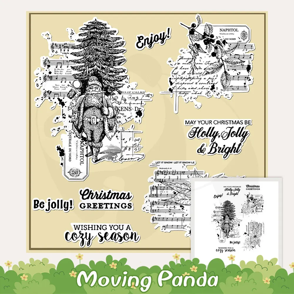 

Merry Christmas Tree Clear Stamps Santa Clause And Flowers Stencil For Decor DIY Scrapbooking Silicone Stamps For Paper Cards