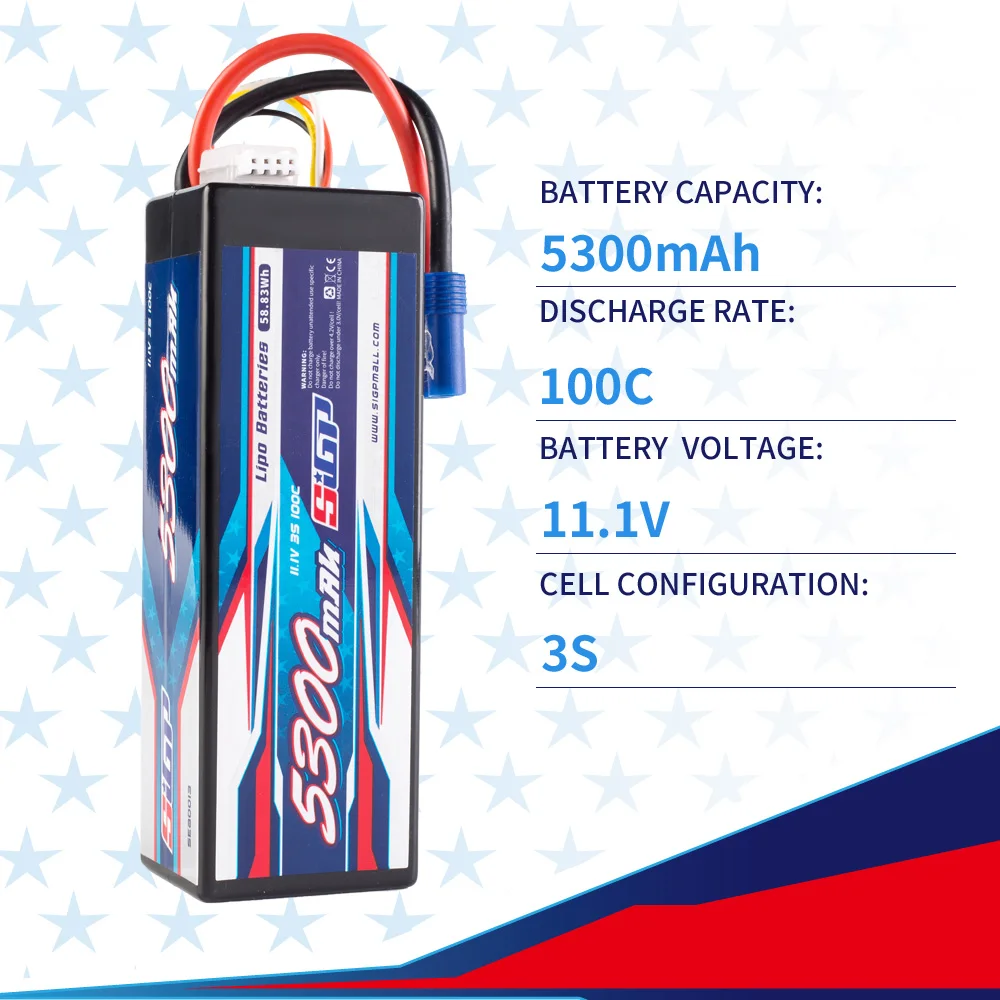SIGP 3S 11.1V 5300mAh Lipo Battery 100C Hard Case met Deans EC5 Plug voor RC Car Truck Boot Vehicles Tank Buggy Racing Hobby 2