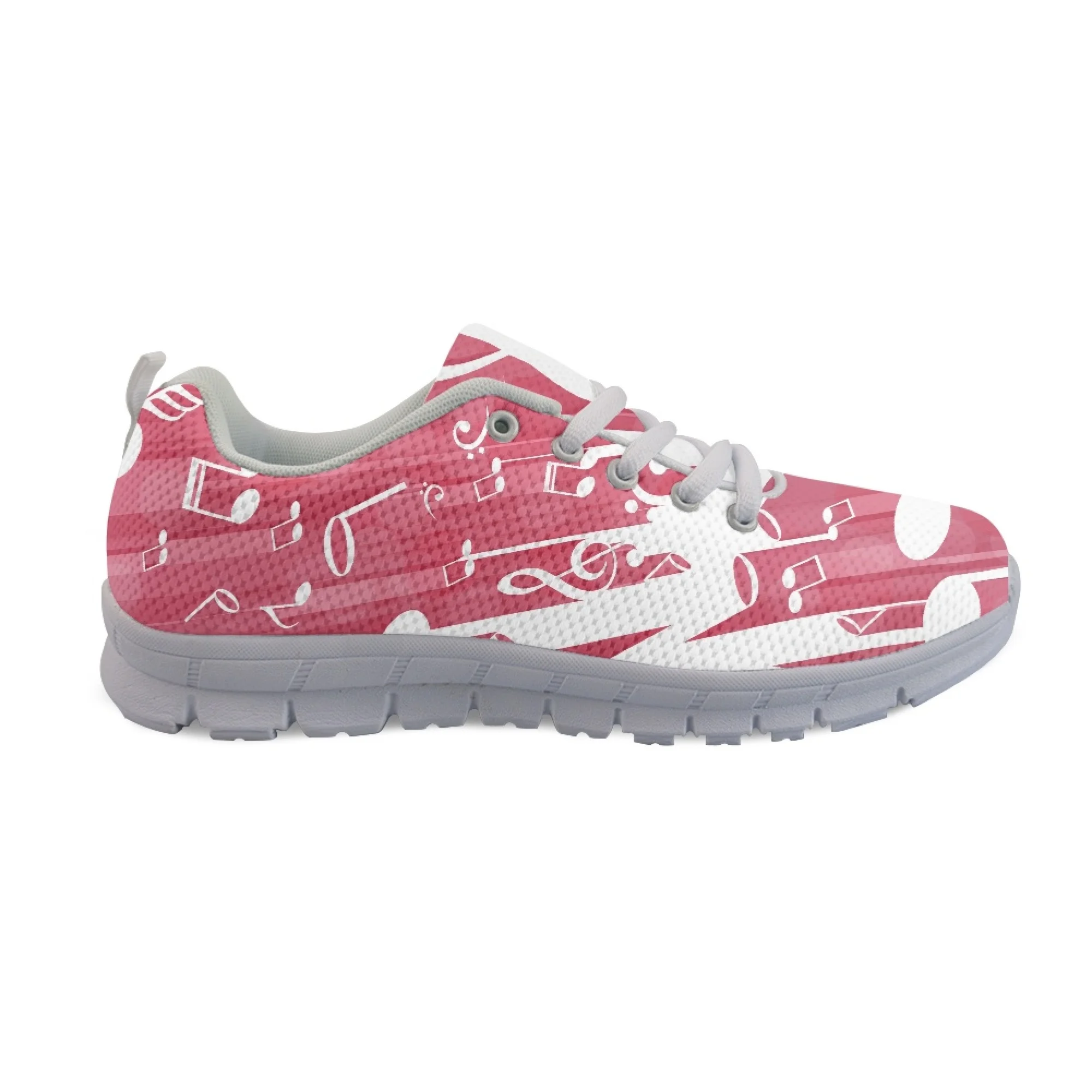 Yikeluo Fashion Mesh Sneakers Women Shoes Pink Musical Note Printing Ladies Lightweight Flats Footwear Zapatos Mujer