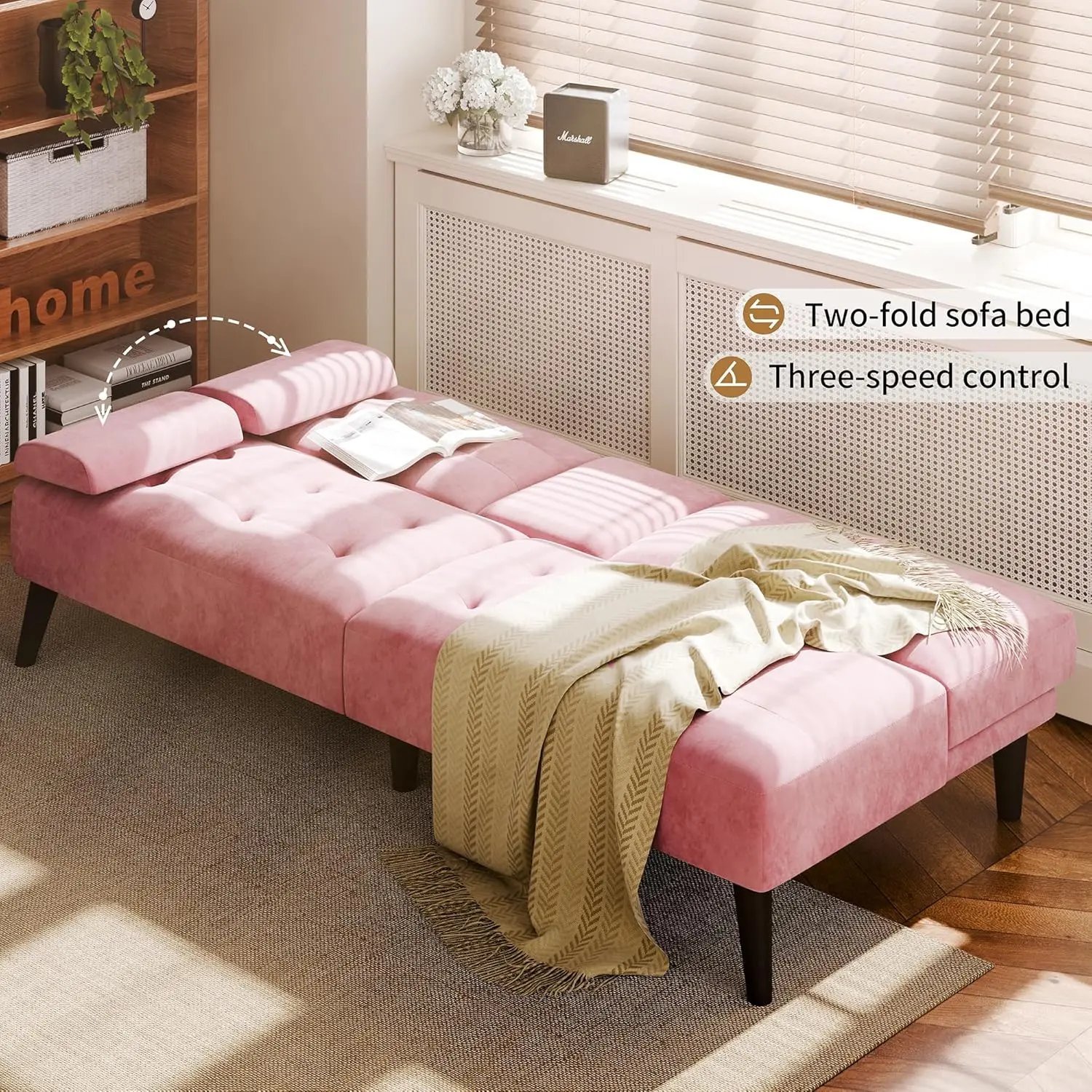 Sofa Bed Futon Couches, Modern Convertible Folding Loveseat - Multi-Functional Recliner with 3-Angle Adjustment, Detachable