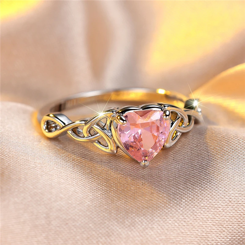 Cute Female Blue Zircon Stone Heart Engagement Ring Silver Color Wedding Jewelry For Women