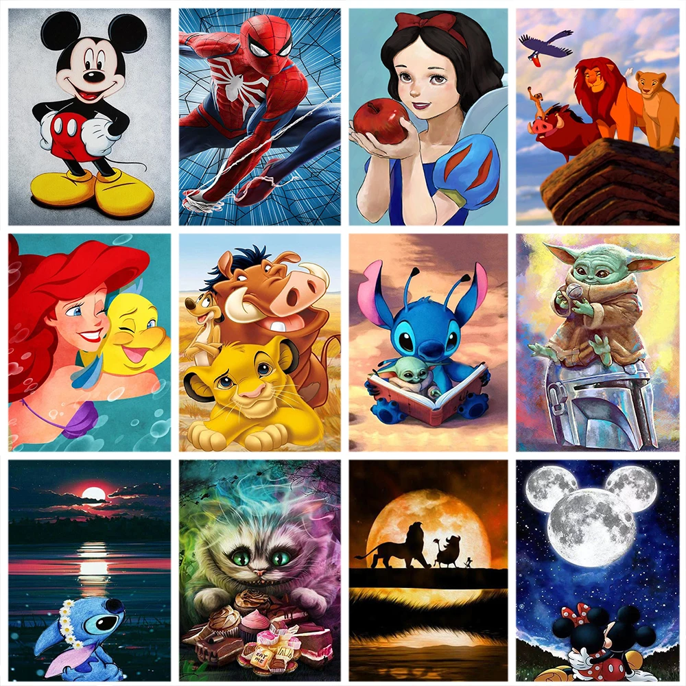 Pintura de diamantes de Disney 5D DIY, mosaico de diamantes de princesa de  dibujos animados, Mickey