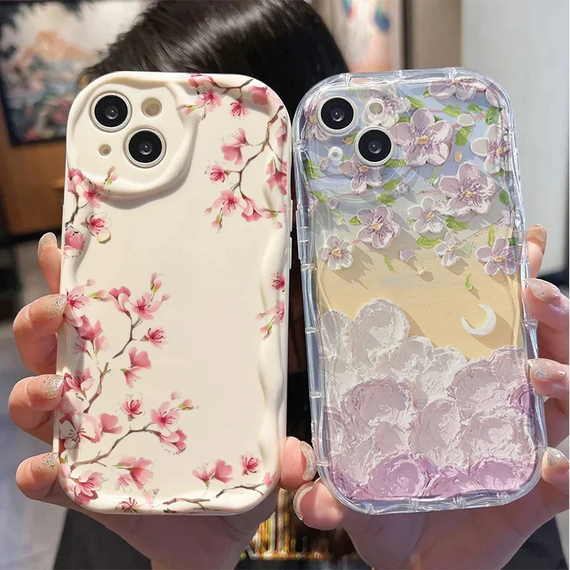 Flower Cream Wavy Edge Phone Case Cover