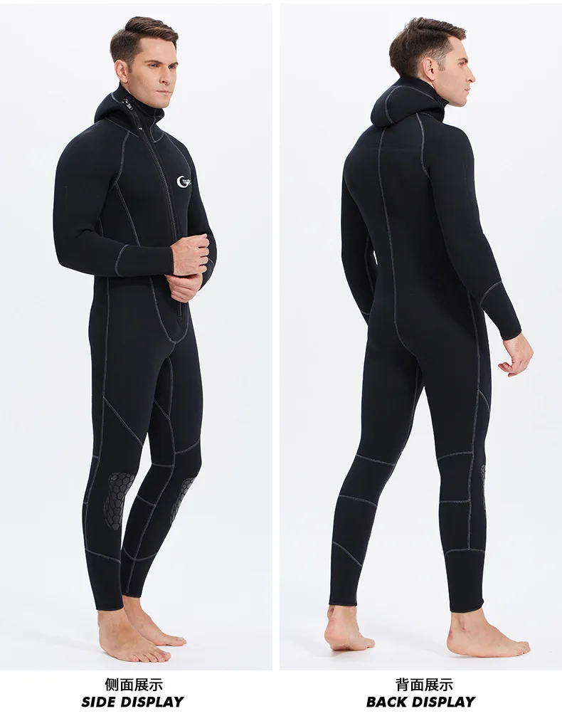Erwachsenen 5MM Neopren-Tauchanzug mit Kapuze, warmer Ganzkörperanzug zum Tauchen, Surfen, Schnorcheln, Speerfischen, Unterwasserjagd, Schwimmanzug – Detail 11