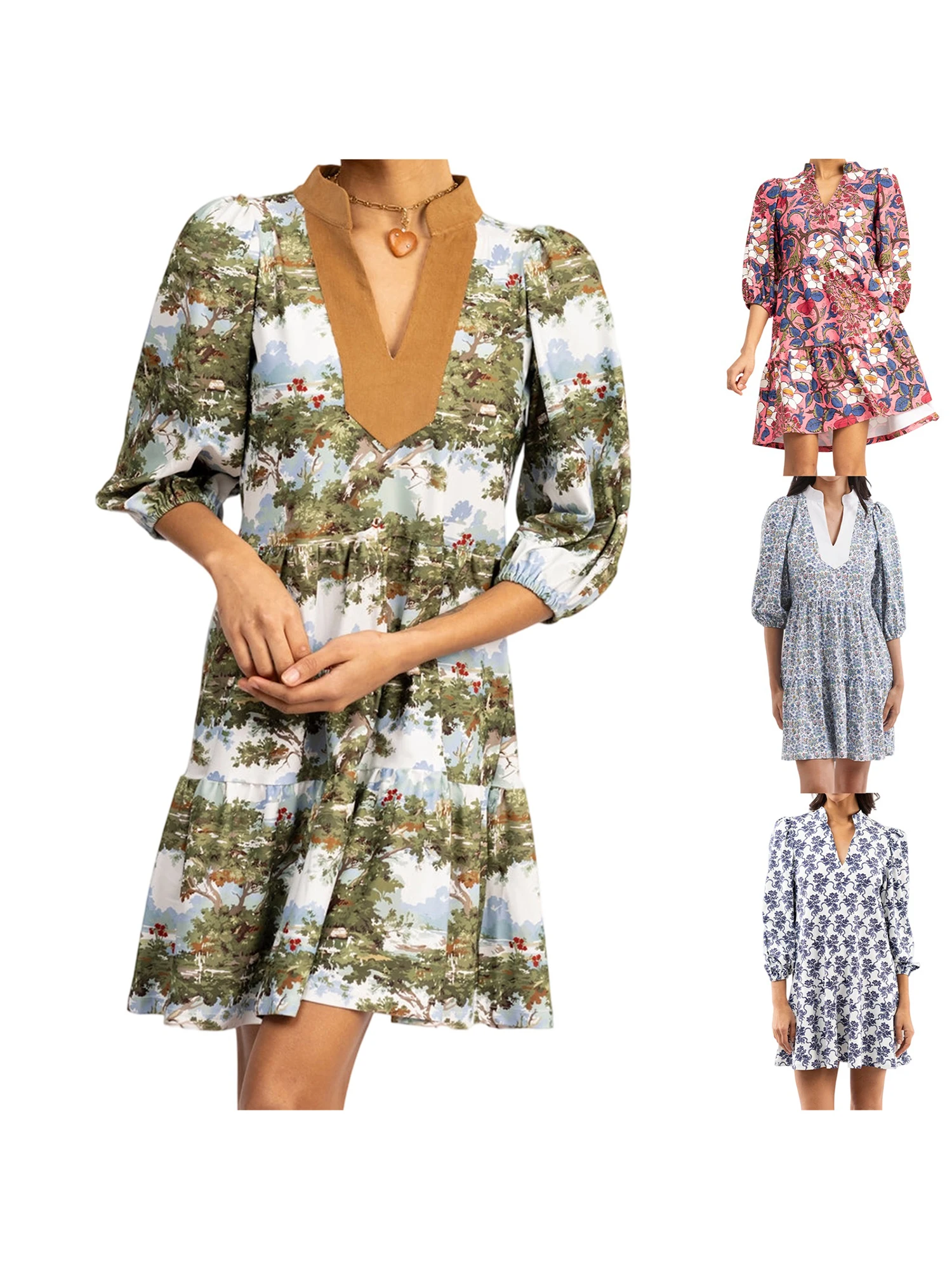 Women s Boho Style Long Sleeve Floral Print V-Neck Maxi Dress for Beach Party Resort Wear Street Style Fashion