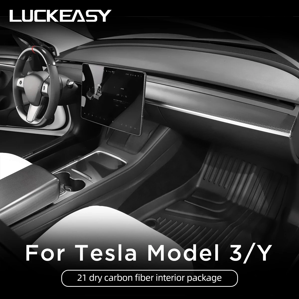 3K240G Carbon Fiber Innen Änderung Kit Für Tesla Model3 Modell Y 2023 Auto  Lenkrad Zentrum Kontrolle Dekoration - AliExpress