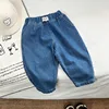 2024 New Denim Blue Versatile Toddler Baby Jeans Solid Trendy Korean Style Spring Children Boys Grils Pants 1