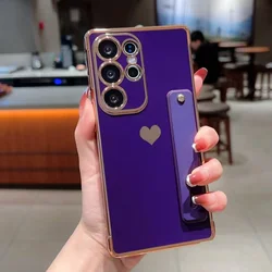Wrist Strap Holder Plating Love Heart Shockproof Phone Case - Galaxy S26 UItra (Deep Purple)