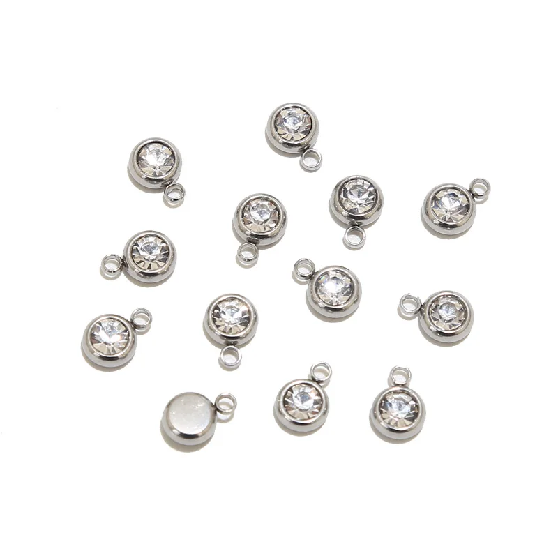 

30pcs Stainless Steel 6mm Width Round Birthstone Crystal Charm Beads Pendants for DIY Necklace Bracelet Jewelry Making Findings