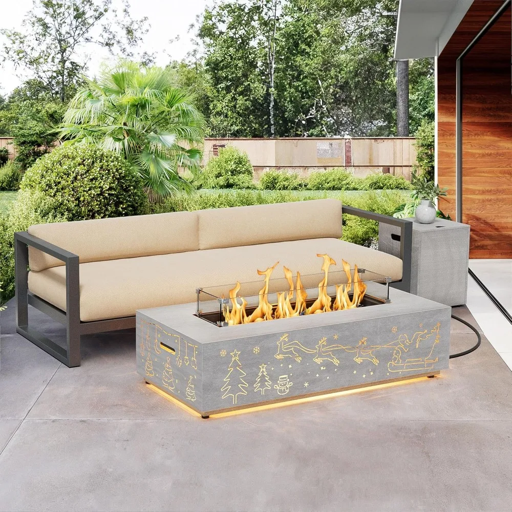 Outdoor Fire Pit Table with LED Light Propane Gas Fire pits Outdoor Fireplaces 42&Prime;Rectangular Firepit Table,50,000BTU Table
