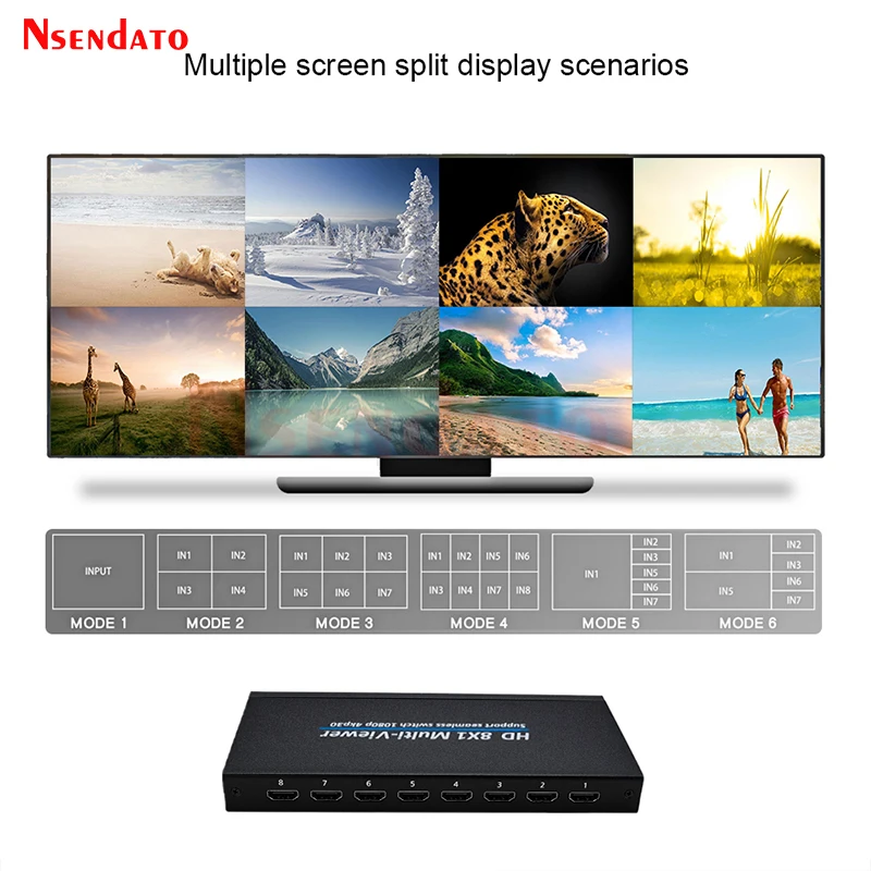 4k HDMI Quad Screen Multiviewer 8x1 HDMI Video Seamless Switch Multiviewer 8 in 1 out HDMI Screen Divider Switch 6 View Modes