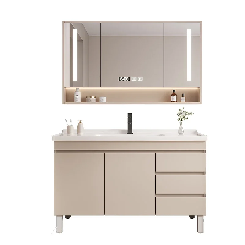 

Modern minimalist ceramic integrated basin bathroom cabinet, floor to ceiling bathroom cabinet, washbasin cabinet combination