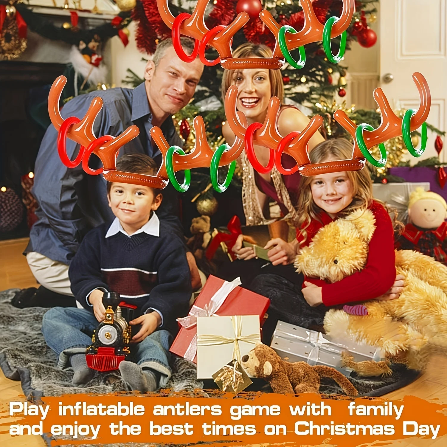 Inflatable Reindeer Antler Ring Toss Game for Christmas Kids Adults Family Party Favors Outdoor Indoor Ring Toss Xmas Games Toys 2