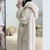Autumn and Winter Nightwear for Women Flannel Dressing Gown for Women Coral Fleece Long Korean-Style Homewear Lazy Dressing Gown - Image 2