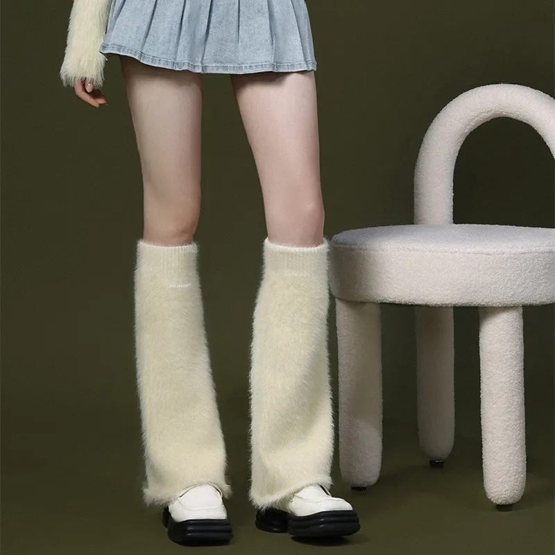 

Ribbed Leg Warmers 2023 Women Aesthetic Fuzzy Knitted Knee High Socks Harajuku Boot Cuffs Cute Winter Lolita Socks