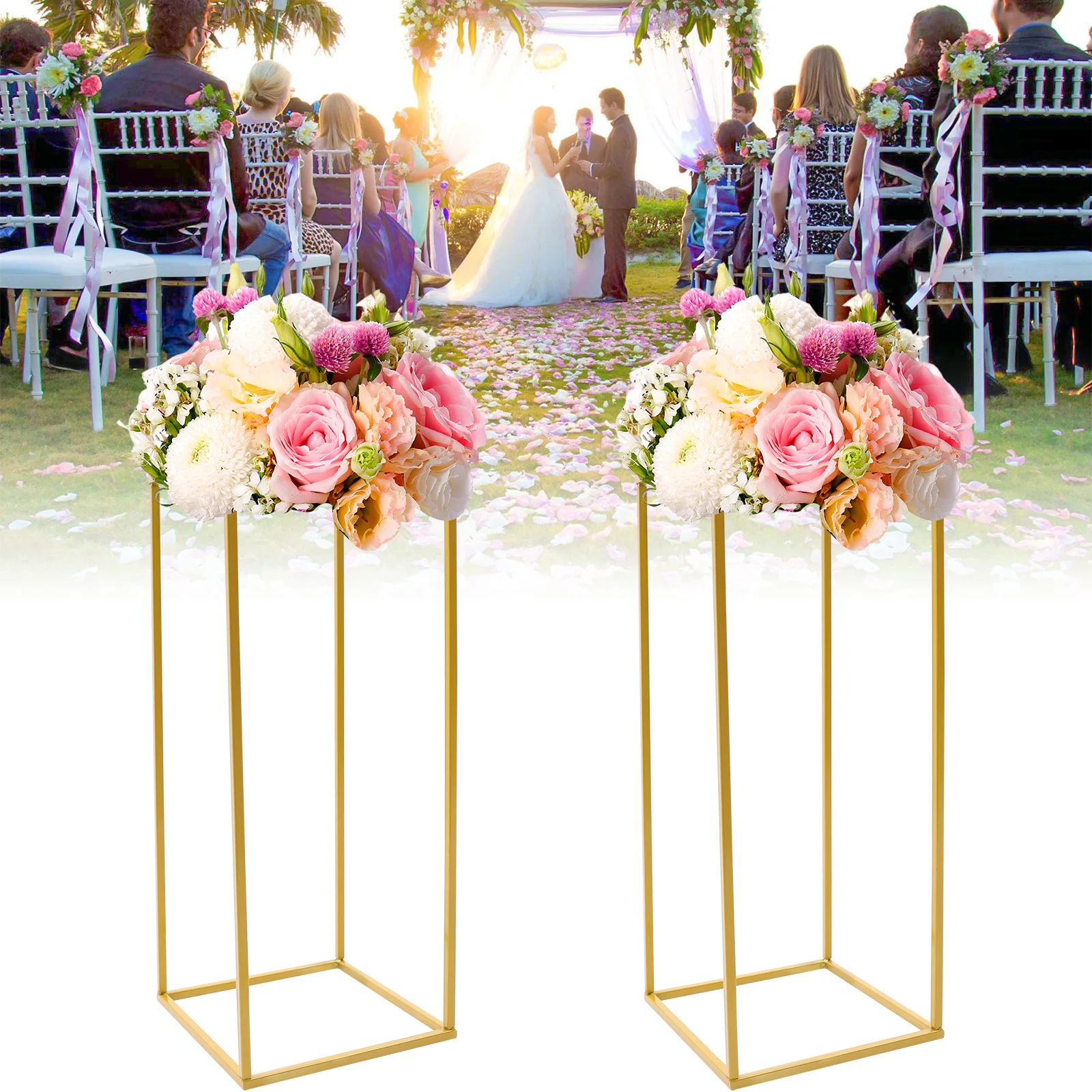 2pcs Gold Wedding Iron Art Detachable Flower Rack DIY Party Balloon Flower Stand