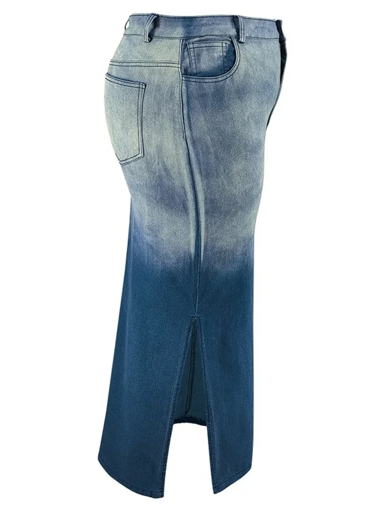 Wmstar Plus Size Only Skirts Women's Clothing Denim Maxi Patchwork Pockets Sexy Medium Stretch Wholesale Dropshipping 2024