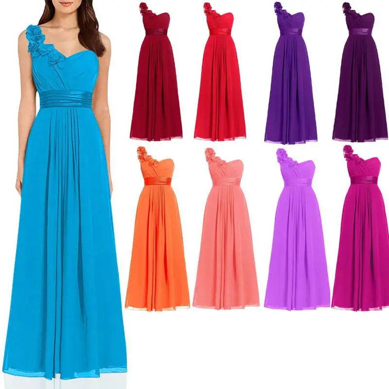 

One Shoulder Bridesmaid Dresses A Line Chiffon Robe Demoiselle D Honneur Femme Blue Wedding Party Gown