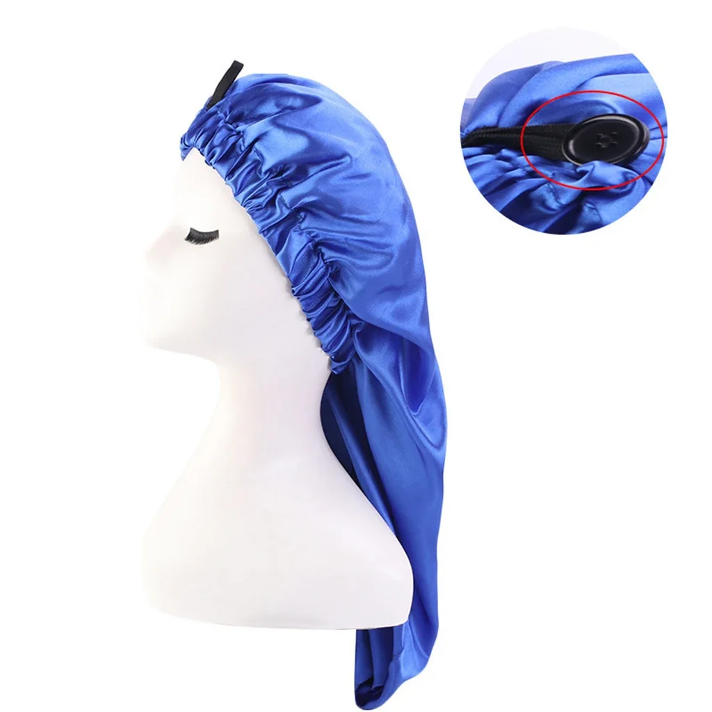 Night Hair Cap Long Satin Bonnet Sleep Cap with high elastic hair band Night Cap Hair Care Bonnet For Women Men chemo Caps