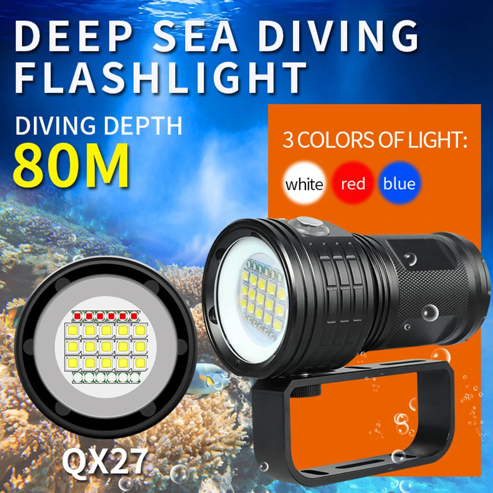 

Dive Torch Light IPX8 Waterproof Photography Lamp Wide Beam Angle Underwater Flashlight 300-500m Distance