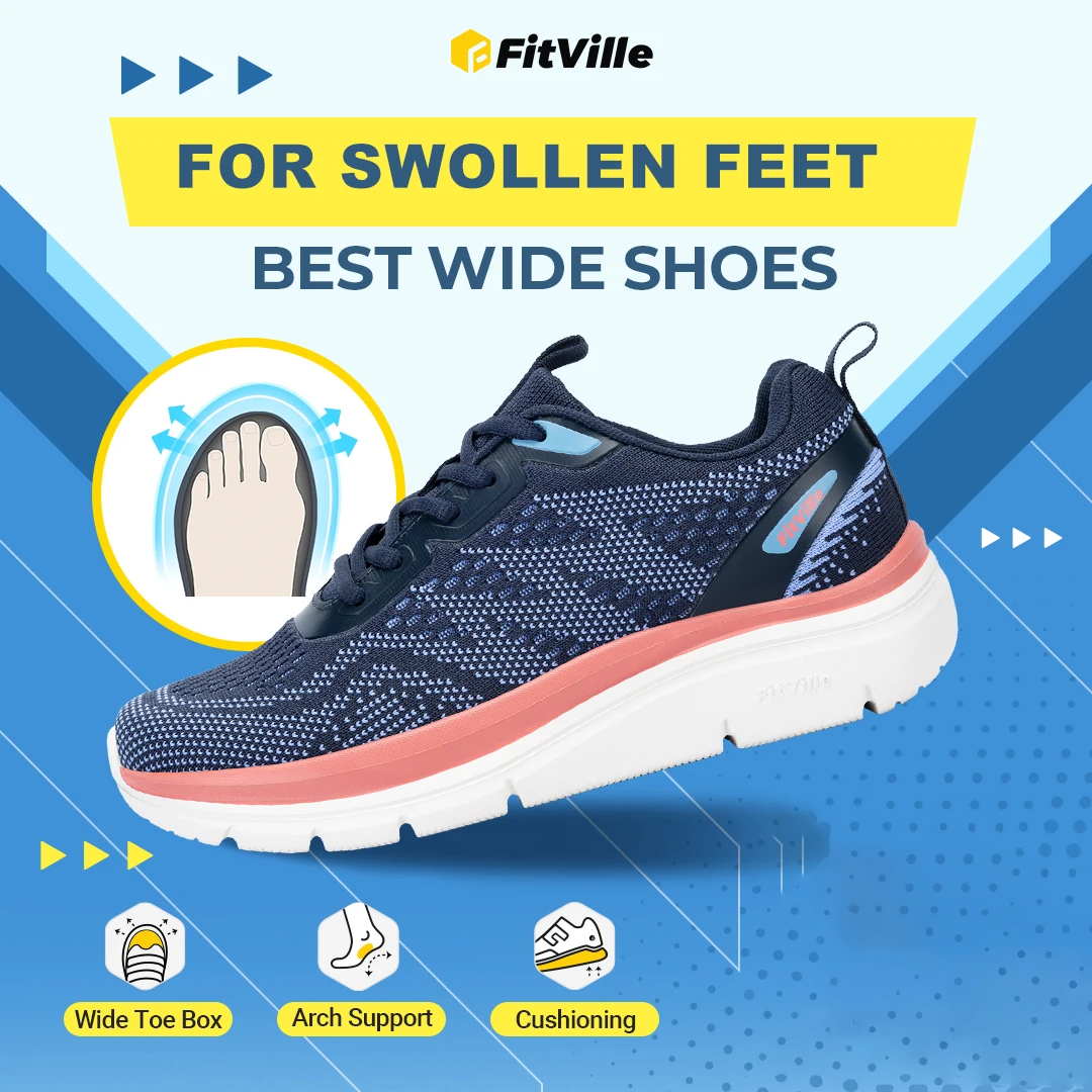 FitVille Women's Shoes Wide Width Walking Casual Shoes Thick Sole Lightweight Sneakers for Swollen Feet Relieve Toe Pain