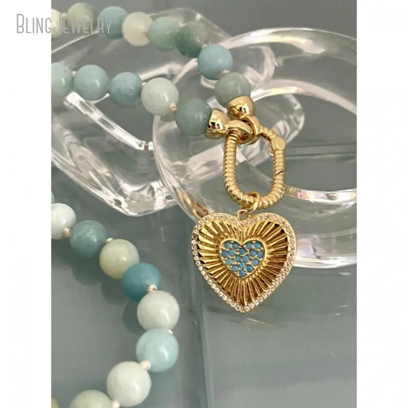 ite Bead Choker Heart Pendant Natural Stone Carabiner Screw Clasp Lock Necklace Women Love Talisman Halloween Gift Jewelry