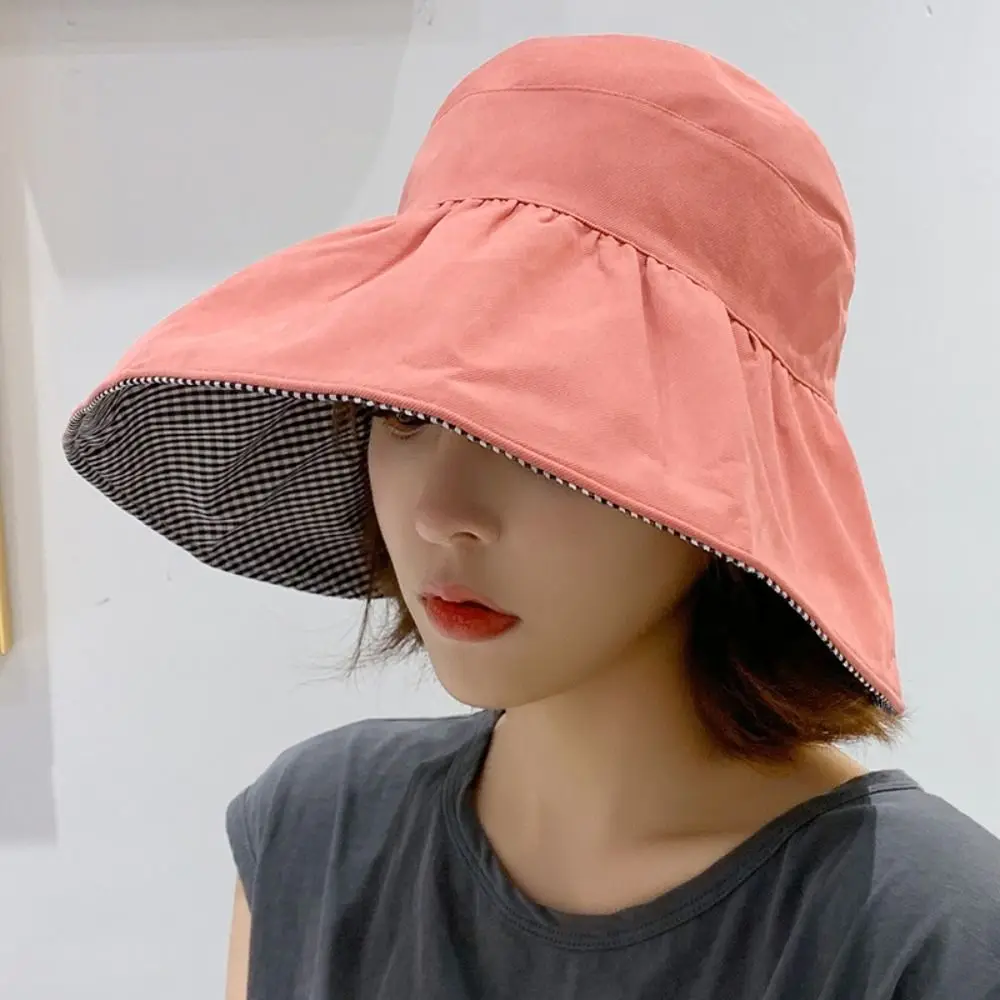 

Foldable Sunscreen Hat Fashion Cotton Big Brim Empty Top Cap Summer UV Protection Woman Double Sided Sun Hat