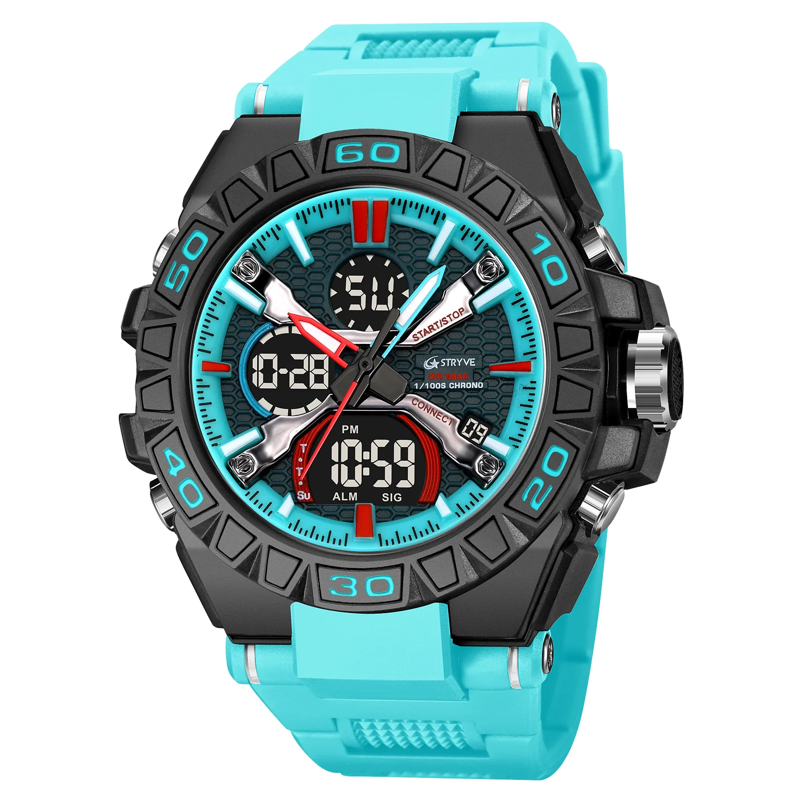 STRYVE Men's Watches 50M Waterproof Clock Alarm Reloj Hombre 8026 Dual Display Wristwatch Quartz Digital Clock Men 2