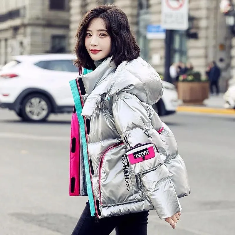 2023 New Women Down Jacket Winter Coat Female Short Glossy Parkas Loose Thick Warm Outwear Hooded Commuting Versatile Overcoat