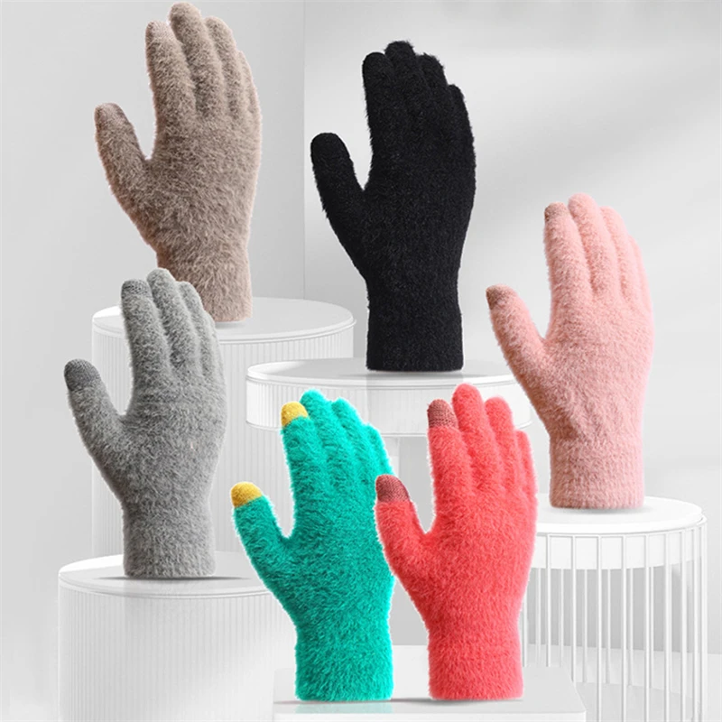 

Women Men Plush Thickened Warm Gloves Winter Imitation Mink Cashmere Gloves TouchScreen Woolen Mittens For Driving Outdoor Sport