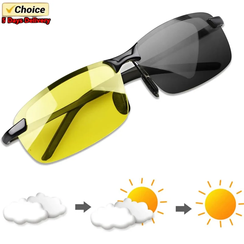 Night Vision Glasses Men Anti-Glare Driving Half Frame Sunglasses for Driver Outdoor Sport Goggles Women Day and Night Eyewear