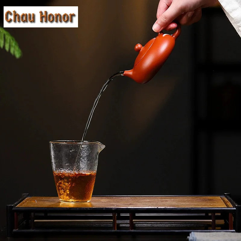 140ml Aesthetic Yixing Purple Clay Teapots Handmade Flat Xishi Pot Raw Ore Mud Kettle Chinese Zisha Tea Set Drinkware Supplies