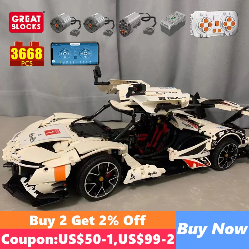 

T5012 Apollo IE Technical Moter Power APP Remote Control Sets Bricks Building Blocks Super Sports Car Toys For Kids Educational