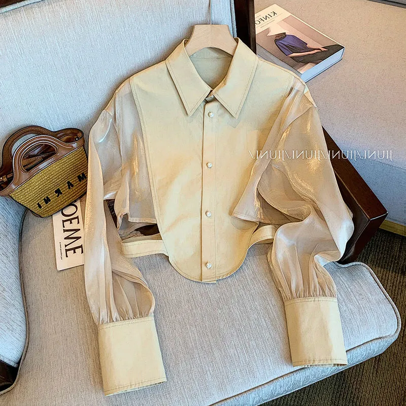 

Casual Fashion Woman Blouse Summer Solid Tops Sunscreen Clothing Mesh Splice Shirt Thin Cardigan Coat New Blusas Elegant 27701