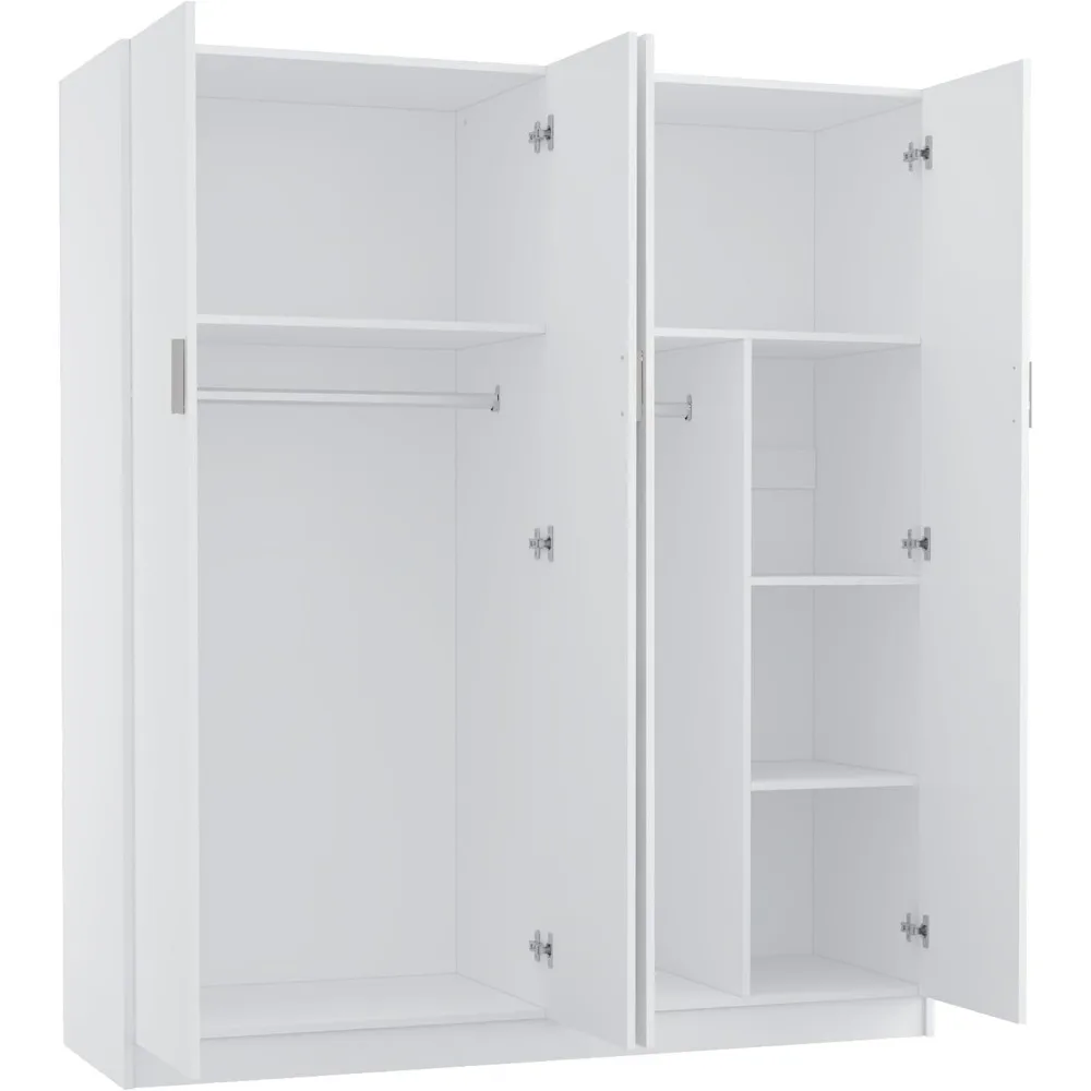 Large Wardrobe Closet with Storage Shelves, 4 Door Armoires Wardrobe with 5 Shelves and 2 Hanging Rails Children's Wardrobes 5