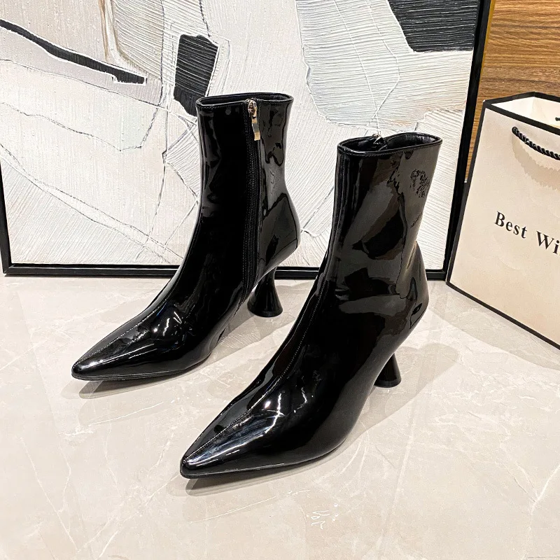 

Pointed Toe Ankle Boots for Women Fashion Back Zippers Short Boots Female Thin High Heel 2023 Autumn Short Shoes Solid Color