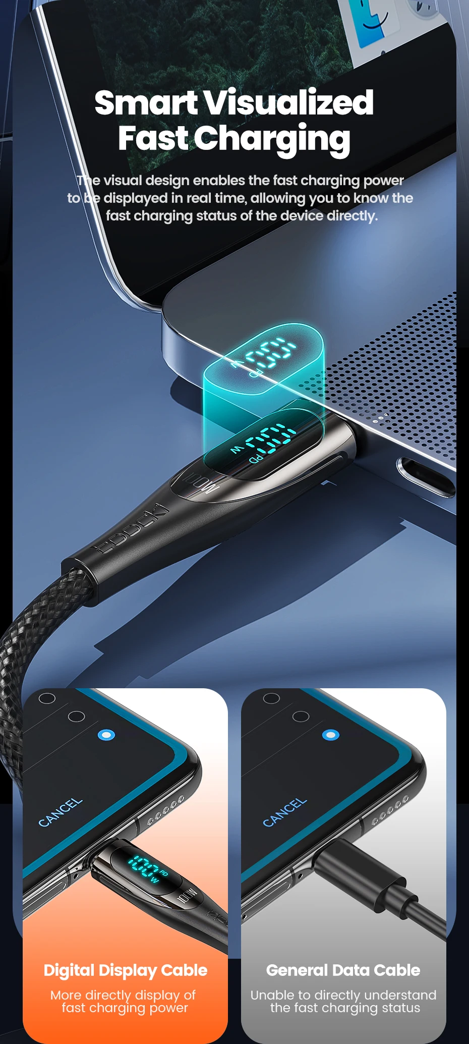 PD 100W Cable USB Type C to USB C 6A Fast Charging Cord Data Wire for Huawei P40