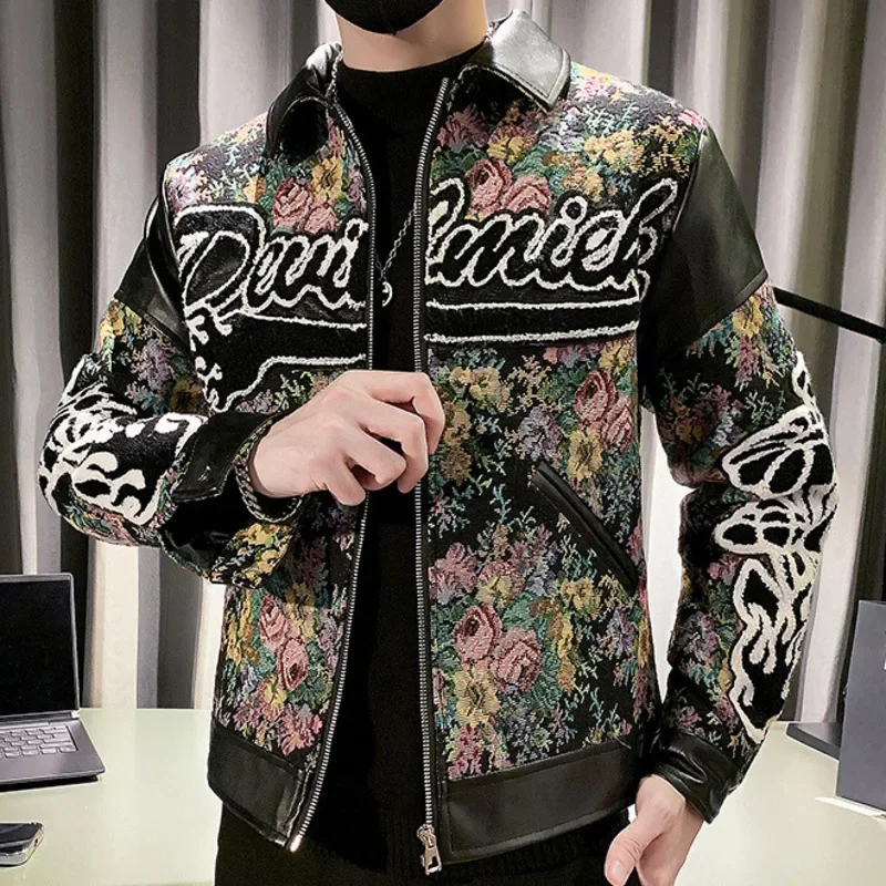 

Letter Jacquard Jacket Coats Print Leather Stitching Baseball Jacket Hip Hop Streetwear Stitch Stage DJ Club Bomber Jacket