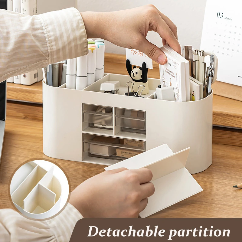 Multifunctional Desktop Storage Box Pen Holder Stationery Organizer Large Capacity Office Classified Storage With Drawers